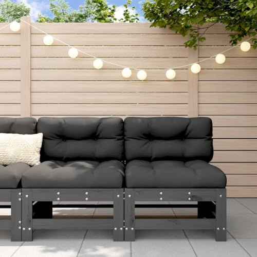 LoogCape Garten-Mittelsofas 2er-Set Grau, Massivholz Kiefer, modulares Loungesofa, 57,5x63,5x60 cm, für Terrasse und Garten, robuste Outdoor-Möbel, bequemes Sitzen
