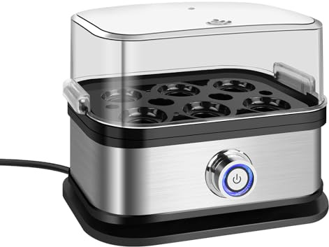 Fornello elettrico in acciaio inox, 350 W, per 6 uova, rende le uova morbide, medie e sode semplici, spegnimento automatico, parti lavabili in lavastoviglie