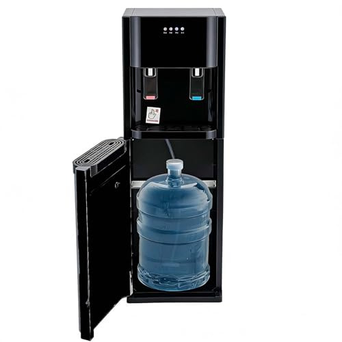 Standing Water Cooler For Living Room, Bottom Loading Hot & Cold Water Dispenser With 3 Temperature Options, No Heavy Lifting Required For 3/5 Gallon Bottles An-ti-Dry Burn(Black,Hot+Cold)