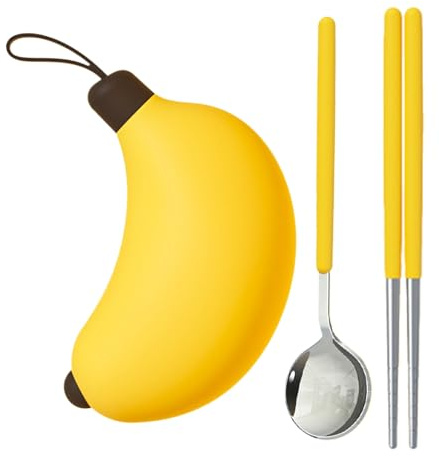 Ensemble de couverts de voyage - Silicone | Sèt de couverts de camping | Sèt de baguettes pliantes à la banane pour le voyage, les baguettes, les couverts de poche de cuillères et les étuis pour Ba