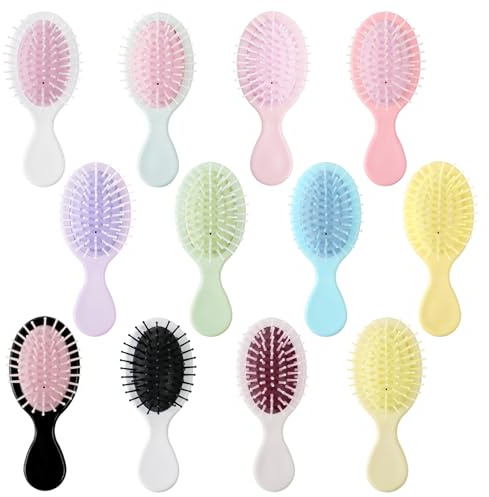 TQIOQIY Confezione da 12 mini spazzole per capelli, 13,7 cm x 5,5 cm, piccole spazzole districanti da viaggio, setole morbide a punta rotonda per capelli bagnati e asciutti, spazzola portatile in