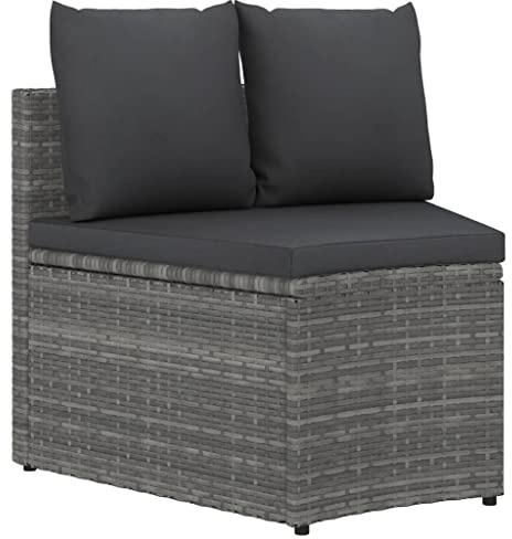 GeenYuu 2-TLG. Garten-Sofagarnitur Poly Rattan Grau mit Auflagen, wetterfestes Ecksofa für Balkon Terrasse und Wintergarten, platzsparendes Lounge-Set mit Kissen und Polster für Outdoor Relaxen