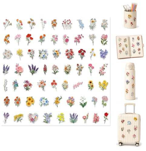 ARYIMYDP 60 Stück Wasserdichte Blumenaufkleber – PVC Transferfolie Rub On Sticker für Glas, Holz, Keramik, Möbel – Für Geschenkdekoration, Scrapbooking, DIY – Oster-, Geburtstags- & Hochzeitsgeschenk