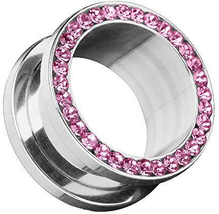 Piersando Flesh Tunnel Piercing Schraub aus Edelstahl mit Zirkonia am Rand
