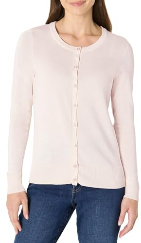 Amazon Essentials Women's Lightweight Crewneck Cardigan Jumper (Available in Plus Size), Light Pink, S