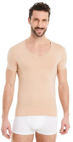 FINN Maglietta Intima Business Uomo a Manica Corta con Scollo a V - Maglia Sottogiacca in Originale Tessuto Lenzing® Modal - La T-Shirt Perfetta sotto Camicia e Abito Color Pelle Nude S