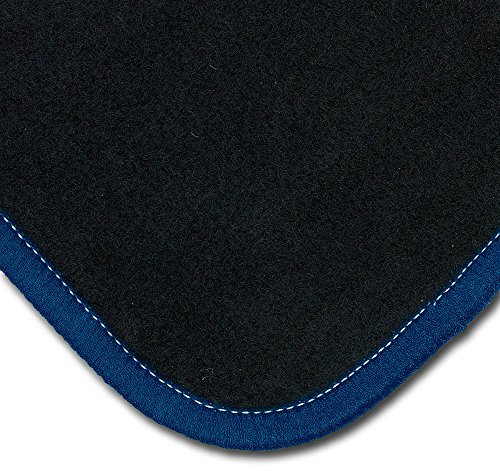 Bär-AfC Auto Fußmatten Classic passend für Mitsubishi Lancer CSO 2003-2008, Autoteppiche Nadelvlies Schwarz, Rand Kettelung Dunkelblau, Set 4-teilig, MI02377