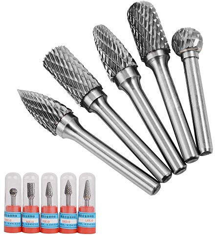 Bestgle Set of 5 6X10MM Cutting Head Tungsten Carbide Double Cut Rotary Carving Burr Set with 6mm Shank for DIY Woodworking Metal Polishing Engraving Drilling
