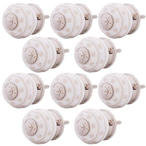 Knober 10 Stück | Set | 10 X identische Knäufe | ALBA | Weiß | verziert Montur aus Edestahl | Möbelknöpfe 30 mm Knauf | Türgriff Gewinde metrisch M3 | verziert
