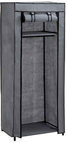 axentia Kleiderschrank Sofia Grau/Schwarz [ca. 60 x 148 x 45 cm ] - Garderobe mit Regalboden und Kleiderstange - Stoffschrank inkl. hochrollbarer Vliestür mit Klettverschluss