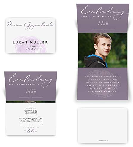 Personalisierte Jugendweihe individuelle Einladungskarten Einladung Klappkarte Wickelfalz DIN A6 - Lila Hoffnung