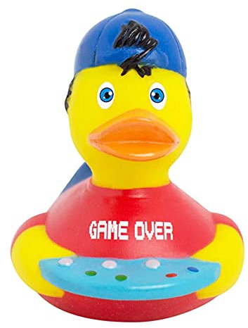 LILALU Gamer Ente Junge - Gummiente im Gamer Boy Design - Quietscheente Gamer Boy - Gaming Rubber Duck - Lustige Geschenkidee Geburtstag - Lustige Badeente Gamer Boy - Spielzeug für Erwachsene