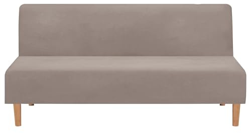 BXFUL Samt Sofabezug ohne Armlehnen 3 Sitzer Stretch Couchbezug Elastischer Abdeckung Husse für Sofabett Sofaüberzug Armless rutschfest (Sand)