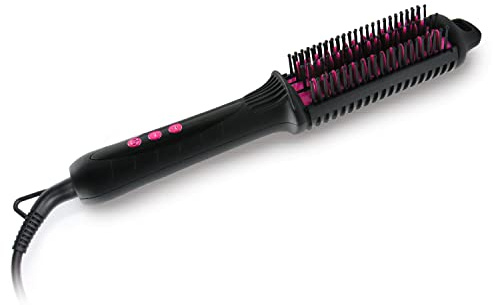 ELISON Elektrische Glättbürste, Keramikbeschichtung, Anti-Verbrühungsfunktion, einstellbare Temperatur, mit Etui, Farbe Schwarz-Fuchsia