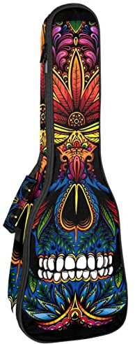 Ukulele väska färgad blomma skalle ukulele fodral för Sopran Tenor konsert 23 tum 10 mm tjock mjuk vadderad justerbara remmar spelväska