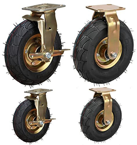 WORDFUN Lenkrolle Luftrad 200mm/250mm（4er Set） Schwarz Gummi Rollen Mit Bremse, Strapazierfähige Industrie Lenkrollen Tragkraft 150kg Zum Transportwagen Speisewagen Mechanisch Möbel