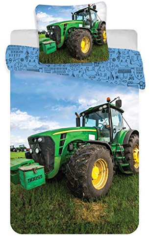 Traktor Grün Kinderbettwäsche 140x200 + Kissenbezug 65x65 100% Baumwolle | Wendebettwäsche Einzelbett | Naturbaumwolle atmungsaktiv | Traktor Design | Jungen | Geschenk | Maschinenwaschbar