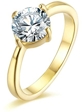 Bishilin Ring Damen Edelstahl, Freundschaftsringe Solitär mit Zirkonia Partnerringe Frauen Ringe Gold Personalisiert Große 60 (19.1)