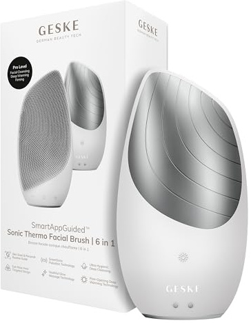 GESKE Sonic Thermo Facial Brush | 6 in 1 | Elektrische Gesichtsbürste | SmartAppGuided™ | Elektrische Gesichtsbürste & Massagegerät mit Wärmefunktion für intensive Hautreinigung