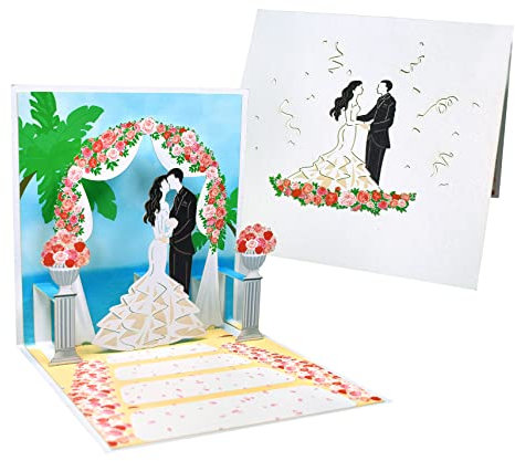 GREETING ART Pop Up Hochzeitskarte 3D Karte Brautpaar mit Romantischen Hochzeit Geschenkkarte Hochzeitskarten 3d Glückwunschkarte für Paare Grußkarten für Braut Valentinstag Jubiläumskarte Geschenk