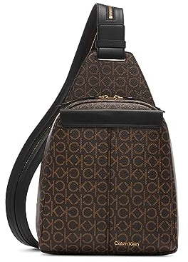 Calvin Klein Damen Millie for Women – Vegan Leather Monogram Backpack, 2 Pockets Myra Convertible Sling Rucksack, Braun/Khaki/Schwarz