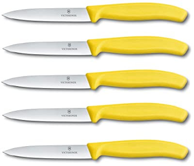 Victorinox 5-tlg Gemüsemesser Set Swiss Classic Gelb – 10 cm ohne Wellenschliff – Tomatenmesser