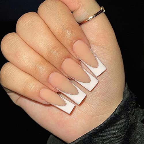 AKOFIC 24 Pezzi Bara Unghie Finte Corte, Acrilico sulle Unghie Finte Francesi Artificiali con Colla per Donne e Ragazze