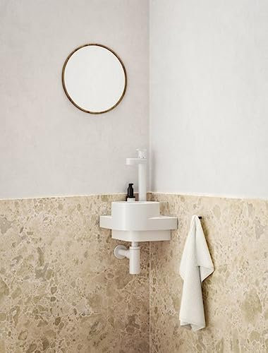 Eckwaschbecken-Set mit Original-Einbauregal und Weiss Zubehör, Eckwaschbecken zur Wandmontage mit Hahnloch, Keramik, Set Yard 280 C 4in1, RAVAK