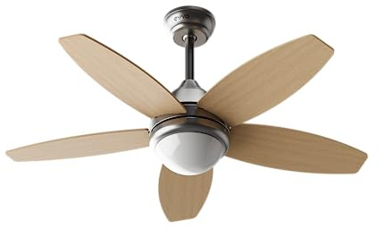 EVVO Ventilador de Techo con Luz LED y Mando, Silencioso, Ø106cm, 5 Aspas, Motor DC 56W, 3 Velocidades, Temporizador, (Modelo: V416 Acabado Madera)