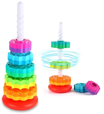 LMTNNB Giocattoli impilabili – Torre arcobaleno, giocattolo impilabile per bambini, giocattolo educativo per bambini dai 1 ai 3 anni, resistente plastica ABS, riconoscimento di colore e forma,