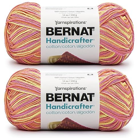 Bernat Handicrafter Cotton BB Playtime Yarn - 2 Pack of 12oz/340g - Cotton - #4 Worsted (Medium) - 608 Yards - Knitting, Crocheting & Crafts