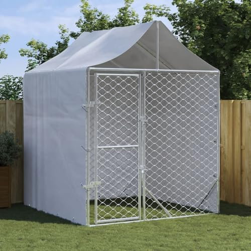 BaraSh Outdoor-Hundezwinger mit Dach Silber 2x2x2,5 m Verzinkter Stahl Hundezwinger DraußEn GroßE Hunde