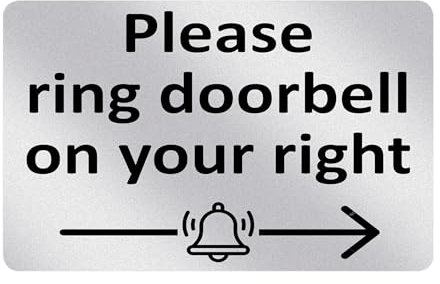 P158 Please ring doorbell on your right Plastic PVC Plaque Sign Card (Metallic Silver)