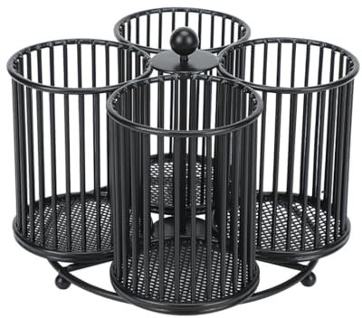 ZZPXMY Porta Utensilios de Cocina Giratorio 360º, Grande, 4 Compartimentos Porta Espátulas de Metal, Gestor de Utensilios de Cocina de Mostrador con Cuchara y Tenedor (Negro)