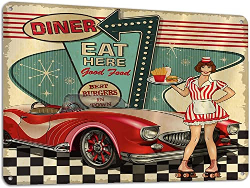 GQWJKSZ Pin Up Girl Metall-Blechschilder, Diner-Poster, amerikanischer Stil, lustig, Zuhause, Cafés, Bars, Kneipen, Dekor, Blechschilder, Retro-Metall, 30,5 x 20,3 cm