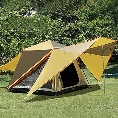 Outdoor-Zelt für 3–5 Personen, Familienzelt, Doppelschichtzelt – ultragroßes wasserdichtes Kuppelzelt mit Halle, Pop-up-Zelt, Campingzelte und Unterstände (Farbe: Weißer Kaffee) (Khaki)