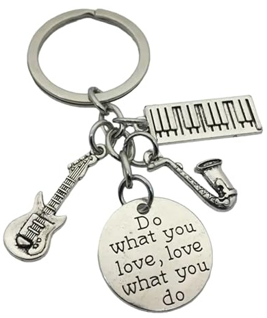 Portachiavi tastiera pianoforte musica - portachiavi strumenti musicali: tastiera pianoforte, chitarra elettrica, nota musicale e frase motivatrice - accessorio per chiavi musica - portachiavi unisex