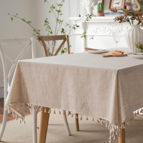 JaeMoose Tischdecke Abwaschbar Leinen Baumwolle Tischtuch Rechteckig Tisch Decke Waschbare Tafeldecke für Home Küche Speisetisch Tisch Decken Deko Party (Leinen, 140 x 220 cm)