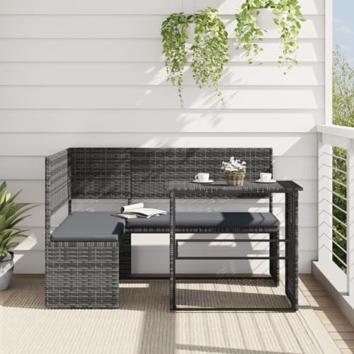 ZEYUAN Gartensofa in L-Form mit Tisch und Kissen Grau Poly Rattan, Gartenlounge, Garden Sofa, Balkonmöbel, Gartenmöbel, Loungemöbel - 362348