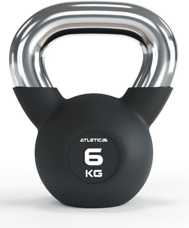ATLETICA Kettlebell, 6kg, Gummiert mit Chromgriff | 4 - 32 kg Gewichtsbereich, Hochwertige Stahllegierung, Studioqualität, Funktionelles Ganzkörpertraining
