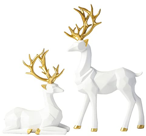 FUNOMOCYA 2piezas Estatuas De Reno De Resina Figuras Decorativas De Ciervo para Centro De Mesa Decoración Navideña Hogar Estilo Moderno y Geométrico
