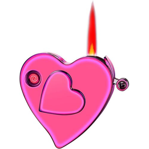 BXFFFCEO Accendino a Forma di Cuore, Accendino Amore, Accendino elettronico Cool, Accendino Antivento Cool, a Gas Ricaricabile e Ricaricabile, Adatto for Regali da Esterno e da Interno(A)