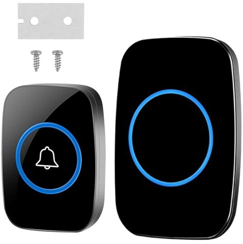 Campanello Senza Fili Impermeabile Esterno, Doorbell con Ricevitore Interno, Campanelli per Appartamenti, Case, Uffici, Campanello Wireless con 6 Volumi Regolabili, 60 Suonerie, Indicatori LED, Nero