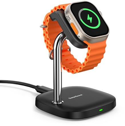 5W Fast Charging Stand for Apple Watch 11/Ultra 3/SE 3/10/9/8 | Magnetic Wireless Charger for Apple Watch 7/6/5/4/3/2/SE 2/Ultra 2, Adjustable Angle Charger, Black, SwanScout 505A