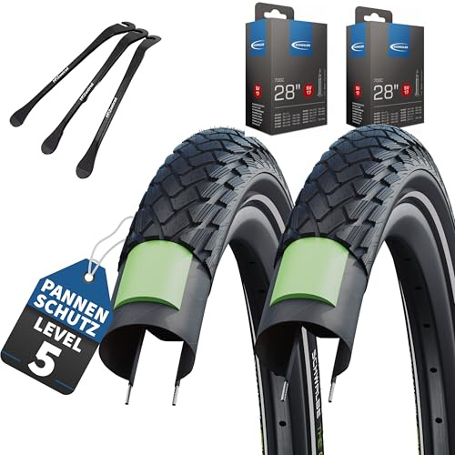 Schwalbe Fahrradreifen Green Marathon 28 Zoll – Verschiedene Größen (37-622 bis 55-622) – Optional mit Schlauch & MSZweirad Reifenheber