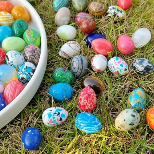 tkerinse Kristall Ostereier, 30pcs Mini Ostern Deko Eier, Kristall Ostereier Stein für Ostern Dekor, Osterei Glas Edelsteine Klein Glasstein Natur Poliert Stein Ei für DIY Frühling Displays
