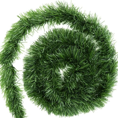 Guirnalda Navidad Escalera Chimeneas, Guirnaldas Navideña Verde Abeto Artificial por Decoración Exterior Interior Hogar Puerta y Pared – 5m
