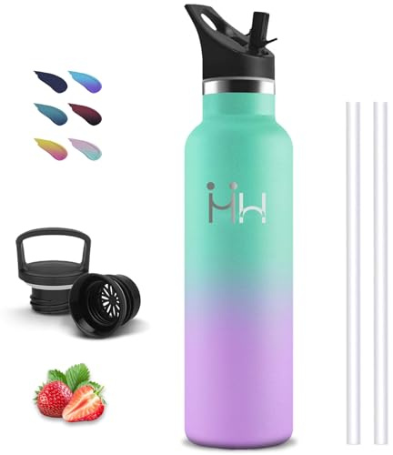 Thermosflasche, Trinkflasche 1l, BPA-Frei, Trinkflasche mit Strohhalm, 24h Kalt & 12h Warm, Thermosflasche Auslaufsicher, Wasserflasche Erwachsene, Wasserflasche für Reisen, Wandern, Camping