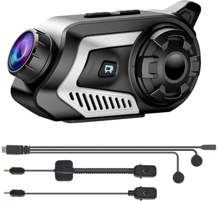 OBEST Motorradhelm-Headset, Motorrad-Bluetooth-Interkom-Headset mit 2K-Kamera, Unterstützung 6 Personen 800M Wireless Handsfree Intercom, 140°Wide Angle/Music Sharing/FM Radio
