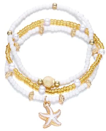 CYWQ Shell Anklet for Women Summer Natural Cowrie Adjustable Ankle Bracelet Boho Hawaiian Beach Seashell Starfish Scallop Foot Jewelry Gifts (Starfish)